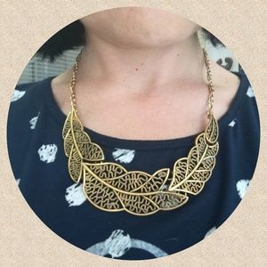 Cutout Goldtone Feather Necklace
